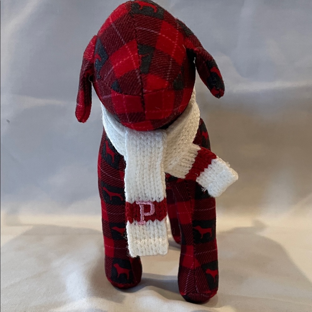 PINK Victoria's Secret Red Plaid Dog with White Scarf